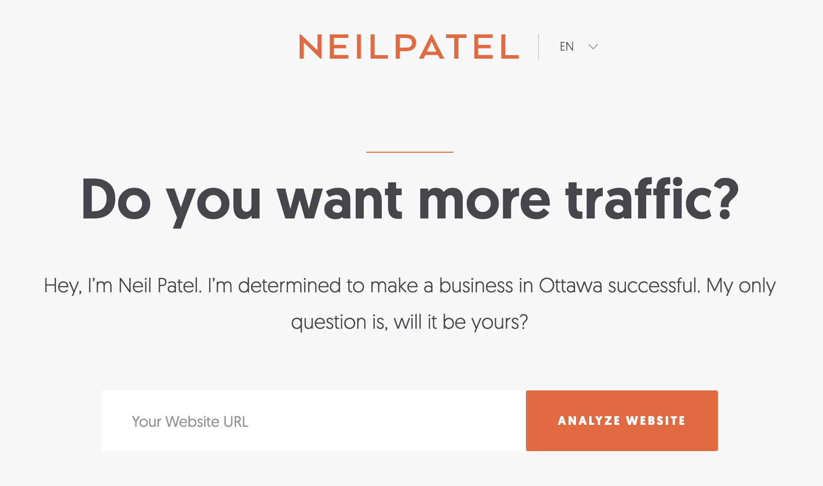 Screenshot of Neil Patel’s landing page, hero section