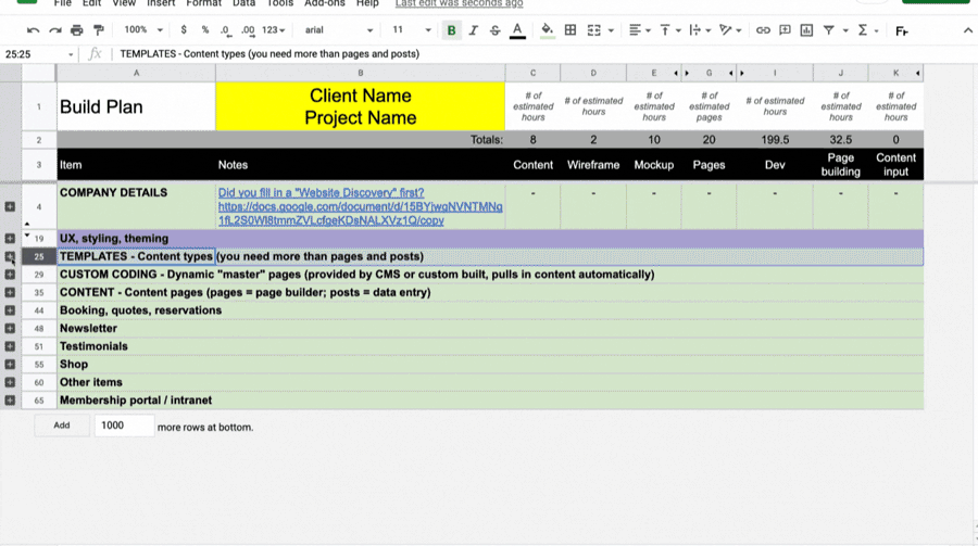 example of a website design build plan
