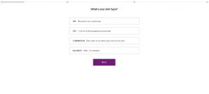 screenshot of first question within il makiage skin type quiz